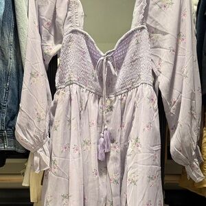 Floral Lavender Dress with Smocked Bodice